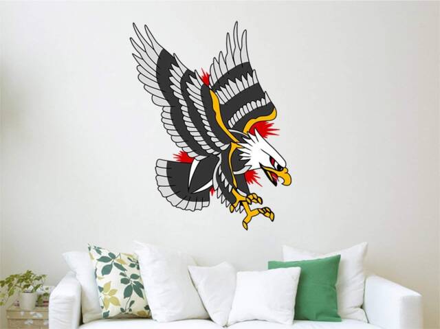 Bald Eagle - Vinyl Wall Decal American Traditional Tattoo Art Reusable Fabric Vwaq-At2 - image 1