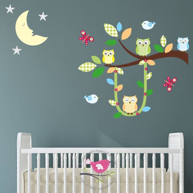 Owl Branch Fabric Wall Decals, Gender Neutral Nursery Decor - image 1
