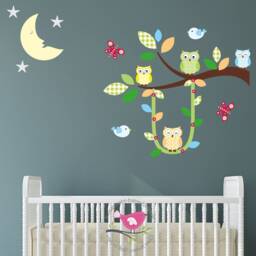 Owl Branch Fabric Wall Decals, Gender Neutral Nursery Decor - thumbnail 1