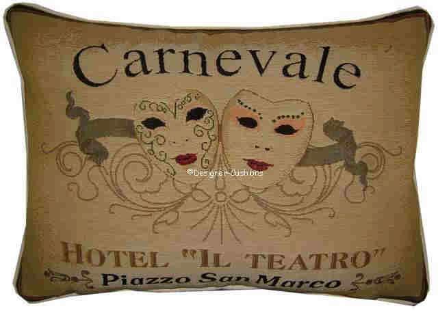 Carnevale De Venezia Masks Oblong Tapestry Cushion Pillow Cover - image 1