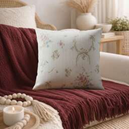 Cream Floral Cushion Cover - - 18x18 - thumbnail 1