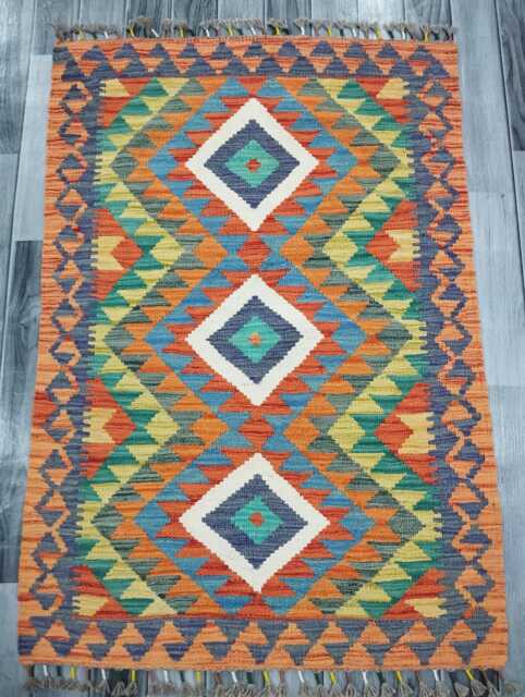 Kilim Rug Classic, Handmade Artisan Afghan Turkish Scandinavian Navajo Bohemian Wool Flatweave Multicolour 124x84 cm - image 1