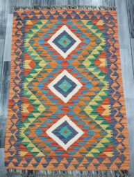 Kilim Rug Classic, Handmade Artisan Afghan Turkish Scandinavian Navajo Bohemian Wool Flatweave Multicolour 124x84 cm - thumbnail 1