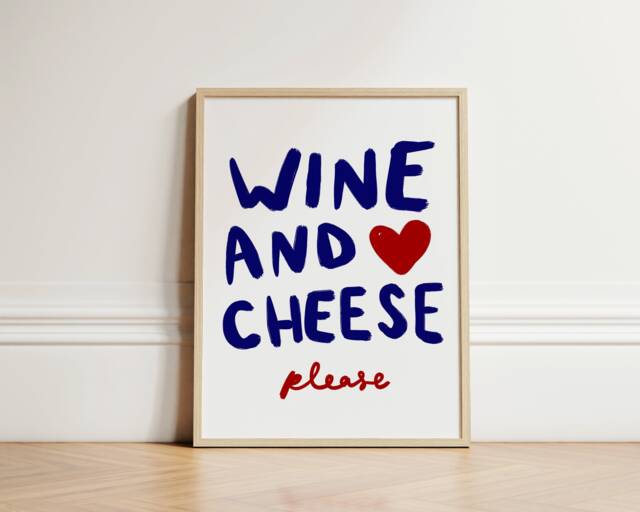 Wine & Cheese Please Print, Kitchen Wall Art, Abstract Bon Appetit, Poster, Dining Room, Print Unframed - image 1