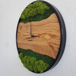 Custom Moss & Olive Wood Wall Clock With Metal Frame - thumbnail 2
