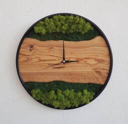 Custom Moss & Olive Wood Wall Clock With Metal Frame - thumbnail 1
