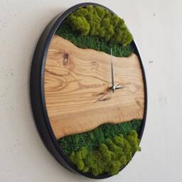 Custom Moss & Olive Wood Wall Clock With Metal Frame - thumbnail 3