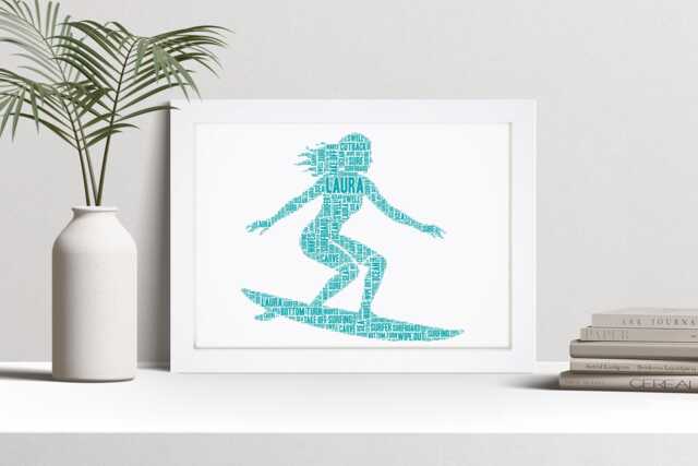Personalised Female Surfer Word Art Print, Surfing Gift, Custom Wall Framed Picture, Present For Women, Girls Nl - image 1