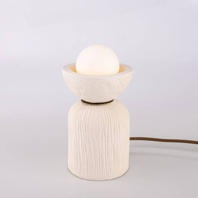 Prali Ceramic Table Lamp With Glass Globe Matte White Striped 5.5 - image 1