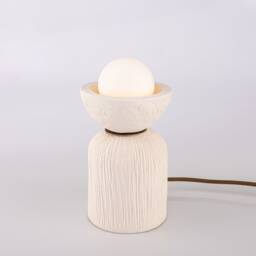 Prali Ceramic Table Lamp With Glass Globe Matte White Striped 5.5
