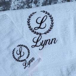 Embroidered Monogram Bath Towel Set Personalised Cotton & Face Cloth - thumbnail 4