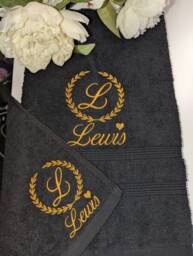 Embroidered Monogram Bath Towel Set Personalised Cotton & Face Cloth - thumbnail 1