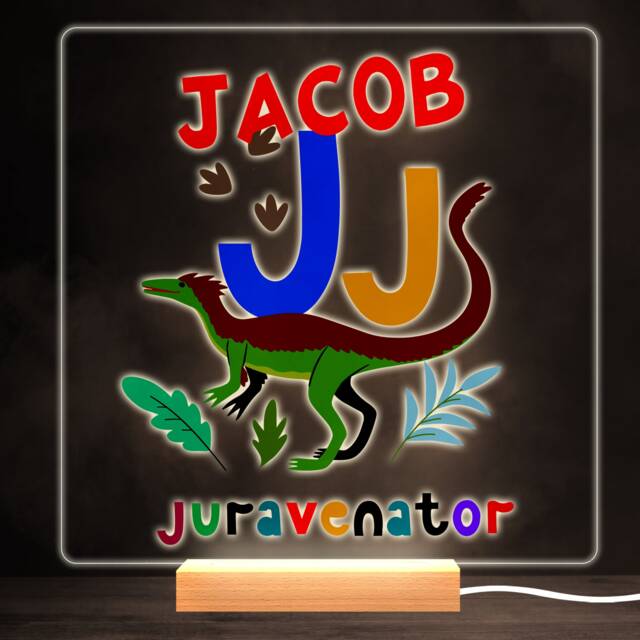 J Dinosaur Alphabet Colourful Square Personalised Gift Led Lamp Night Light - Bedroom - image 1
