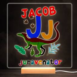 J Dinosaur Alphabet Colourful Square Personalised Gift Led Lamp Night Light - Bedroom - thumbnail 1