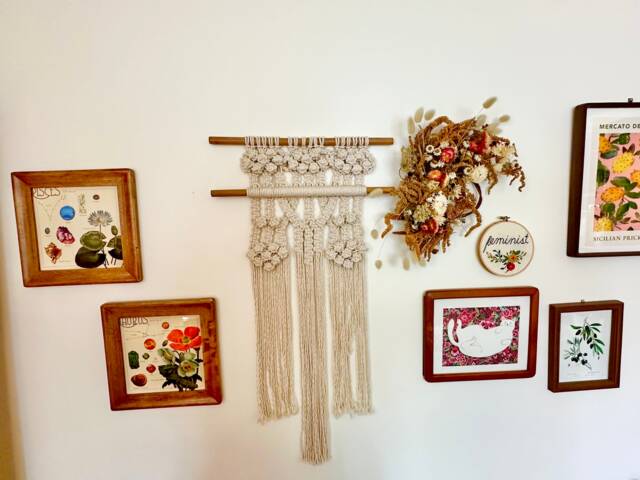 White Macrame Wall Hanging - Bamboo, Decorative Knots - image 1