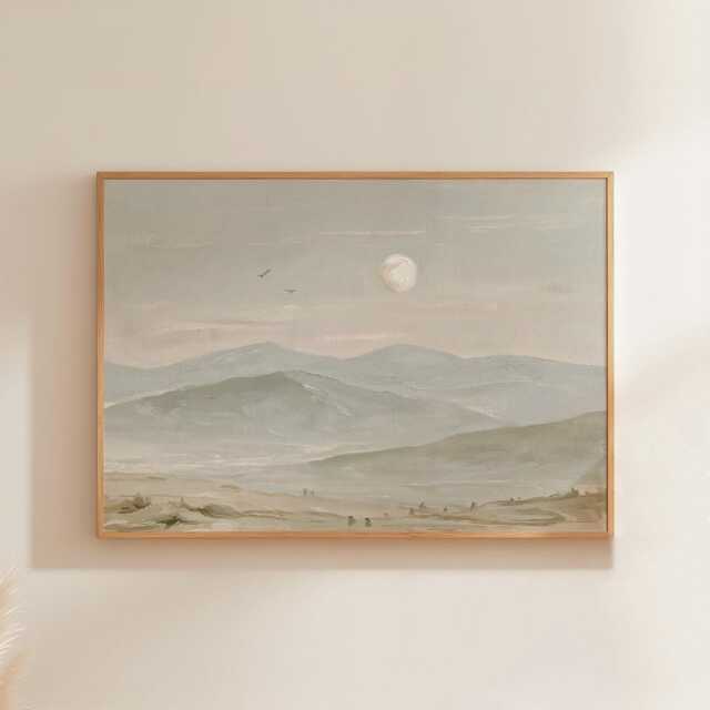 Minimal Mountain Landscape Poster, Neutral Paper Wall Art - image 1