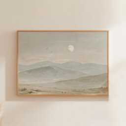 Minimal Mountain Landscape Poster, Neutral Paper Wall Art - thumbnail 1