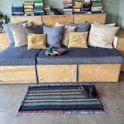 Vintage Balinese Textiles & Jeans Rug - Handwoven Recycled Denim - thumbnail 2
