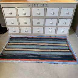 Vintage Balinese Textiles & Jeans Rug - Handwoven Recycled Denim - thumbnail 3