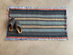 Vintage Balinese Textiles & Jeans Rug - Handwoven Recycled Denim - thumbnail 1