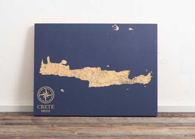 Crete, Greece Map - Engraved Wood Coastal Chart Wall Art Sign, Beach House Home Decor, Unique Personalized Family Gift, Nautical Greek Print - image 1