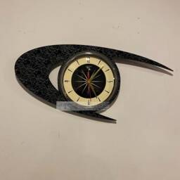 Colour Etched Lucite Formica Wall Clock From Royale - Midcentury Atomic Boomerang Retro Style in Black - thumbnail 2