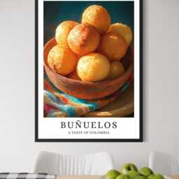 Colombian Bu??uelos Poster - Fried Cheese Balls, Holiday Dessert Art, South America Travel Food Print, Colombia Cuisine, Kitchen Decor - thumbnail 2