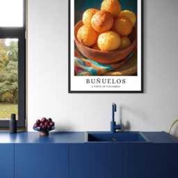 Colombian Bu??uelos Poster - Fried Cheese Balls, Holiday Dessert Art, South America Travel Food Print, Colombia Cuisine, Kitchen Decor - thumbnail 3