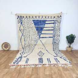 Handmade Blue Moroccan Wool Rug, Geometric Berber Carpet - thumbnail 1