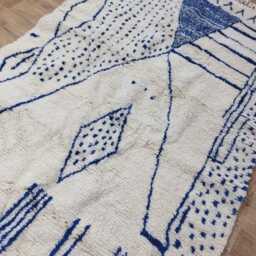 Handmade Blue Moroccan Wool Rug, Geometric Berber Carpet - thumbnail 4