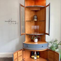 Tall Nathan Mid Century Modern Corner Drinks Cabinet - Grey Cocktail Display Unit - thumbnail 3