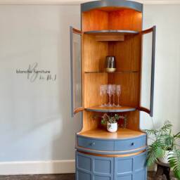 Tall Nathan Mid Century Modern Corner Drinks Cabinet - Grey Cocktail Display Unit - thumbnail 4
