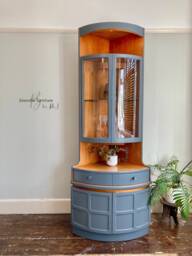 Tall Nathan Mid Century Modern Corner Drinks Cabinet - Grey Cocktail Display Unit - thumbnail 1