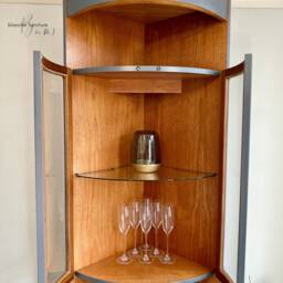 Tall Nathan Mid Century Modern Corner Drinks Cabinet - Grey Cocktail Display Unit - thumbnail 2