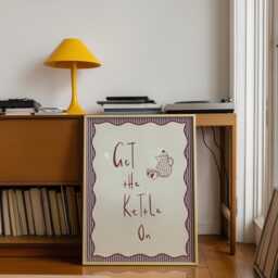 Get The Kettle On Stripe Border Blue & Red Print, Bold Colourful Wall Artwork, Kitchen Coffee Tea Prints A1 A2 A3 A4 A5 A6 Unframed - thumbnail 3