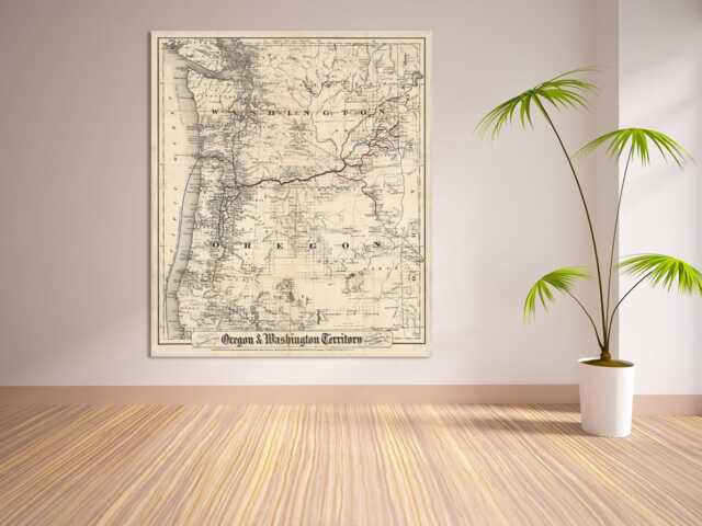 Antique Map Print Washington & Oregon Territory, Vintage Wall Art - image 1