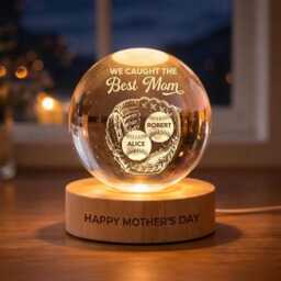 Personalized Baseball Mom Night Light, Custom Sports Gift, We Caught The Best Crystal Ball Lamp, Mother's Day Gift From Kids - thumbnail 3