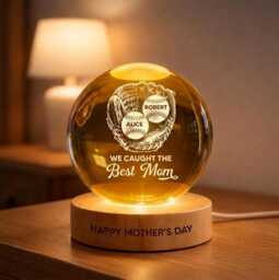 Personalized Baseball Mom Night Light, Custom Sports Gift, We Caught The Best Crystal Ball Lamp, Mother's Day Gift From Kids - thumbnail 1