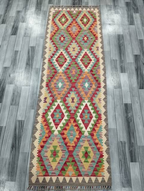 Traditional Runner Rug, Handmade Artisan Afghan Turkish Scandinavian Navajo Bohemian Wool Flatweave Multicolour Kilim Rug 250x83 cm - image 1