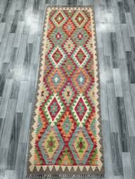 Traditional Runner Rug, Handmade Artisan Afghan Turkish Scandinavian Navajo Bohemian Wool Flatweave Multicolour Kilim Rug 250x83 cm - thumbnail 1