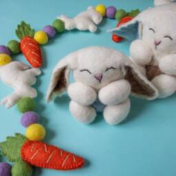 Handmade Felt Mama & Baby Bunny Set Easter Gift Nursery Classroom Preschool Decor Neutral Farm Stuffed Animal Rabbit - thumbnail 1