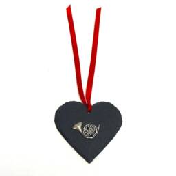 French Horn Slate Heart Ornament, Music Christmas Decoration, Brass Teacher Gift - thumbnail 2