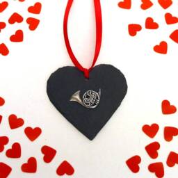 French Horn Slate Heart Ornament, Music Christmas Decoration, Brass Teacher Gift - thumbnail 3