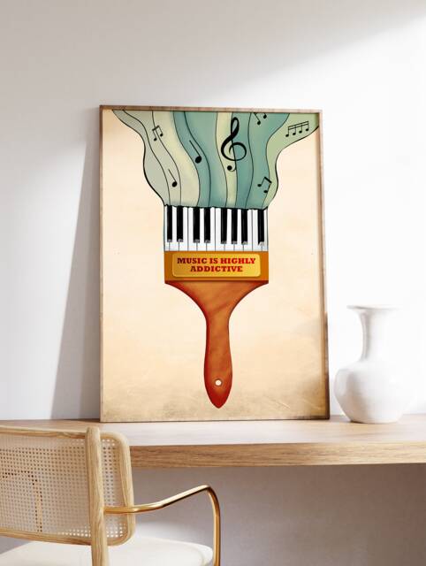 Music Wall Art, Piano Paintbrush Art Print, Decor, Gift, Guitar Lovers Gift For Lover, A1/A2/A3/A4 - image 1