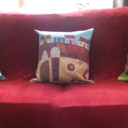 Beach Cushion Cover, Cottages Cushion, Coastal Cottages, Colourful Art Panama Cotton Cushion - thumbnail 4