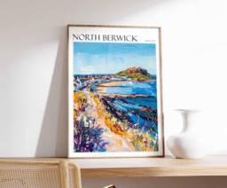 North Berwick Scotland Travel Poster Coastal Wall Art - thumbnail 1