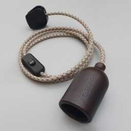 Plug in Pendant Light - Wood Dark Brown Hanging Fabric Cable Cord & E27 Solid Wooden Lamp Holder Reading Ambient Mood Lighting - thumbnail 2