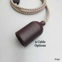 Plug in Pendant Light - Wood Dark Brown Hanging Fabric Cable Cord & E27 Solid Wooden Lamp Holder Reading Ambient Mood Lighting - thumbnail 1