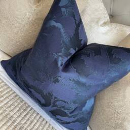 Navy Cushion Cover, Decorative Sofa Pillow Cover - Jacquard John Lewis & Partners Fabric Fougere Made in Uk, Double Sided, Tree Design - thumbnail 2
