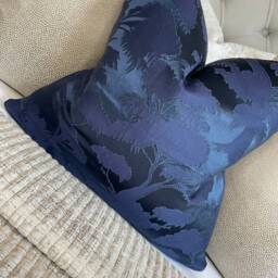 Navy Cushion Cover, Decorative Sofa Pillow Cover - Jacquard John Lewis & Partners Fabric Fougere Made in Uk, Double Sided, Tree Design - thumbnail 3